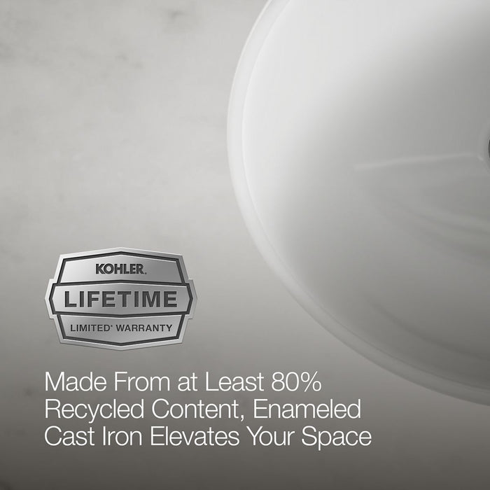 Kohler Caxton 19-1/4" oval undermount bathroom sink with glazed underside, no overflow