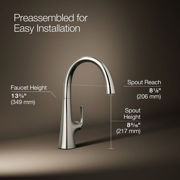 KOHLER K-22065 Graze Single-handle bar sink faucet, vibrant polished nickel - view 5