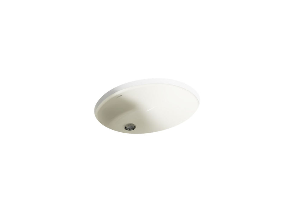 Kohler Caxton 19-1/4" oval undermount bathroom sink with glazed underside, no overflow