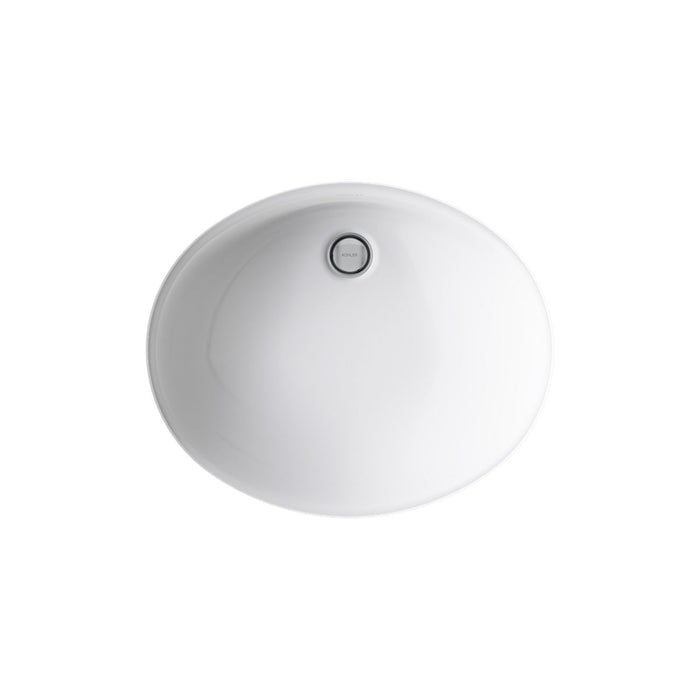 Kohler Caxton 19-1/4" oval undermount bathroom sink with glazed underside, no overflow