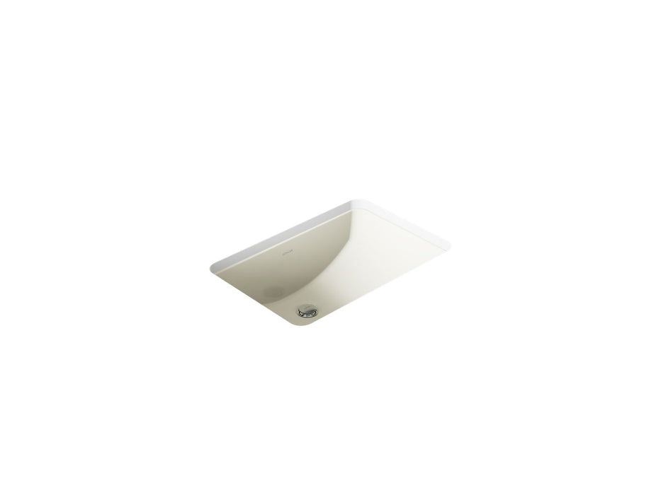 Kohler Ladena 21" rectangular undermount bathroom sink with glazed underside, no overflow