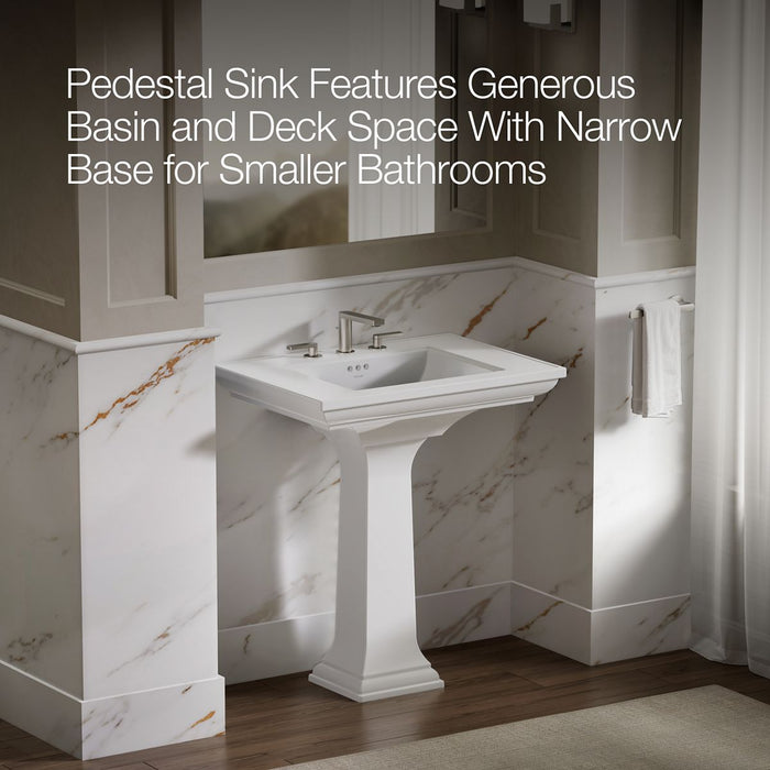 KOHLER K-2268-8 Memoirs 30-3/4" rectangular pedestal bathroom sink, white - view 3