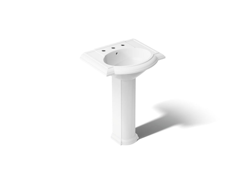 KOHLER K-2286-8 Devonshire 24-1/4" rectangular pedestal bathroom sink, white