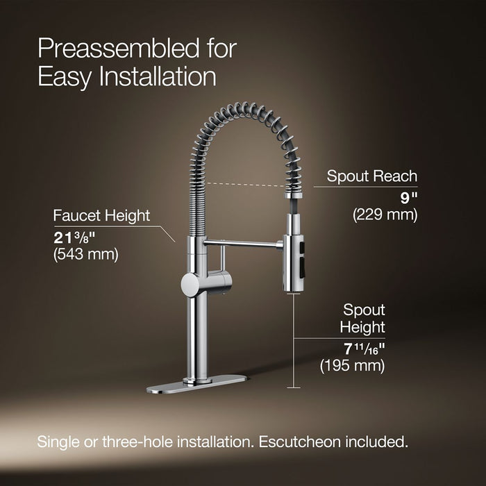 KOHLER Crue Semi-professional kitchen sink faucet with three-function sprayhead