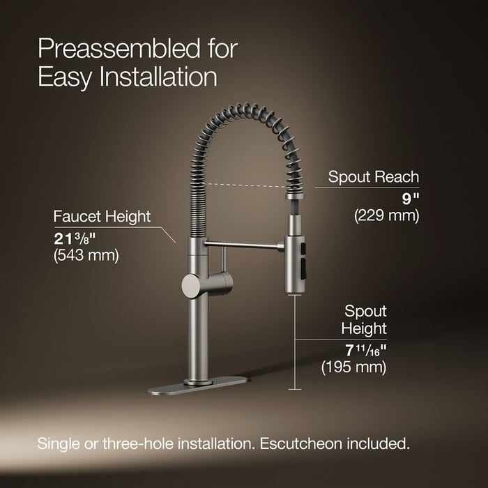 KOHLER K-22973 Crue Semi-professional kitchen sink faucet with three-function sprayhead