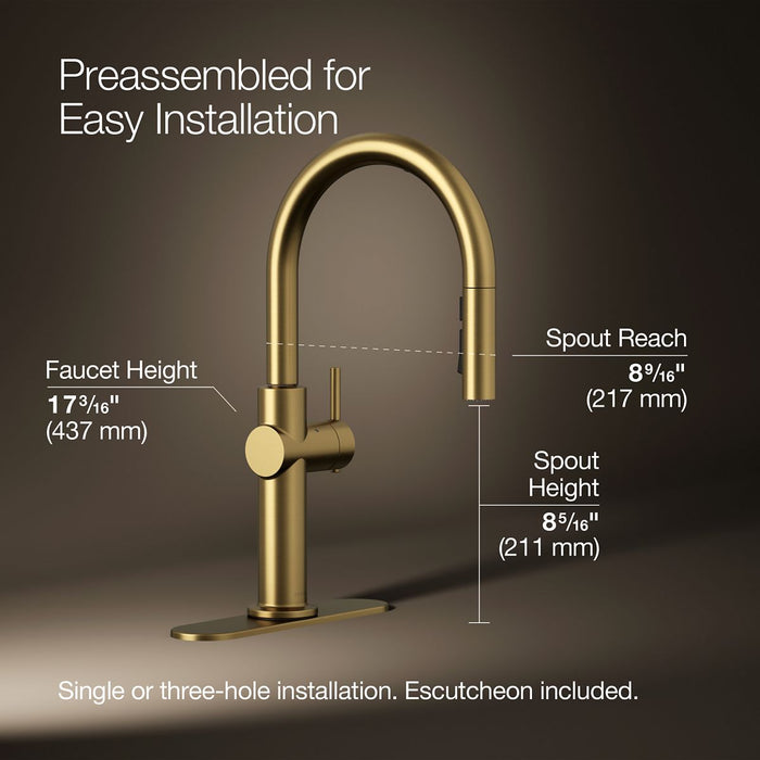 Kohler Crue Touchless pull-down kitchen sink faucet with three-function sprayhead