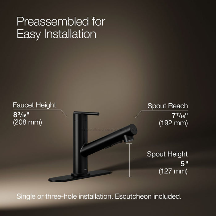 KOHLER Crue Pull-out kitchen sink faucet with three-function sprayhead