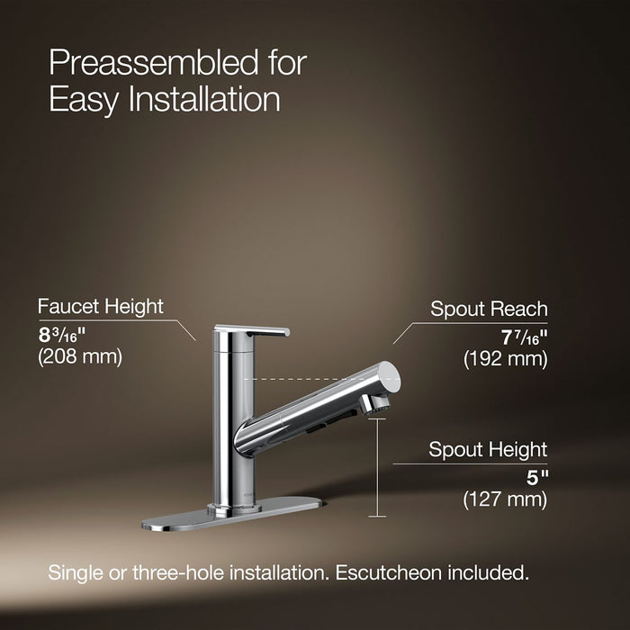KOHLER Crue Pull-out kitchen sink faucet with three-function sprayhead