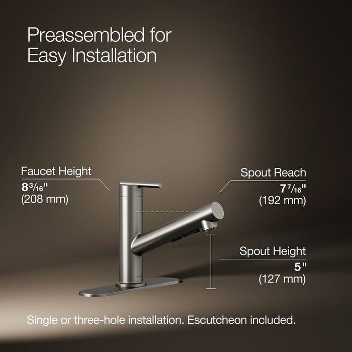 KOHLER K-22976 Crue Pull-out kitchen sink faucet with three-function sprayhead