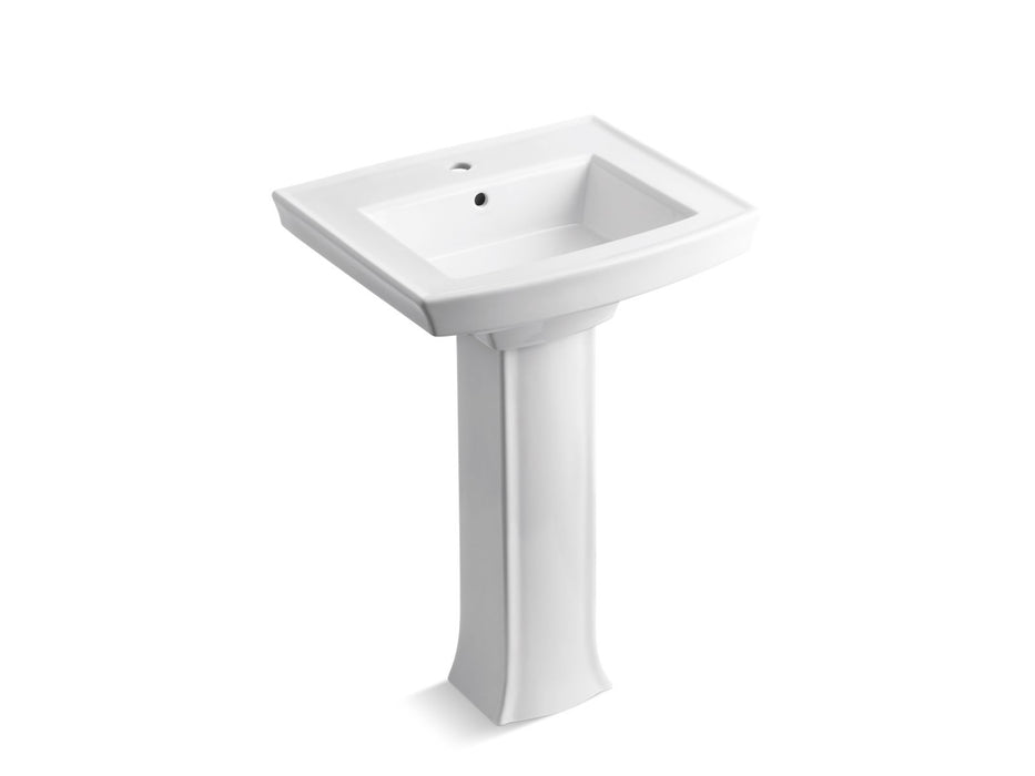 KOHLER K-2359-1 Archer 24" rectangular pedestal bathroom sink, white