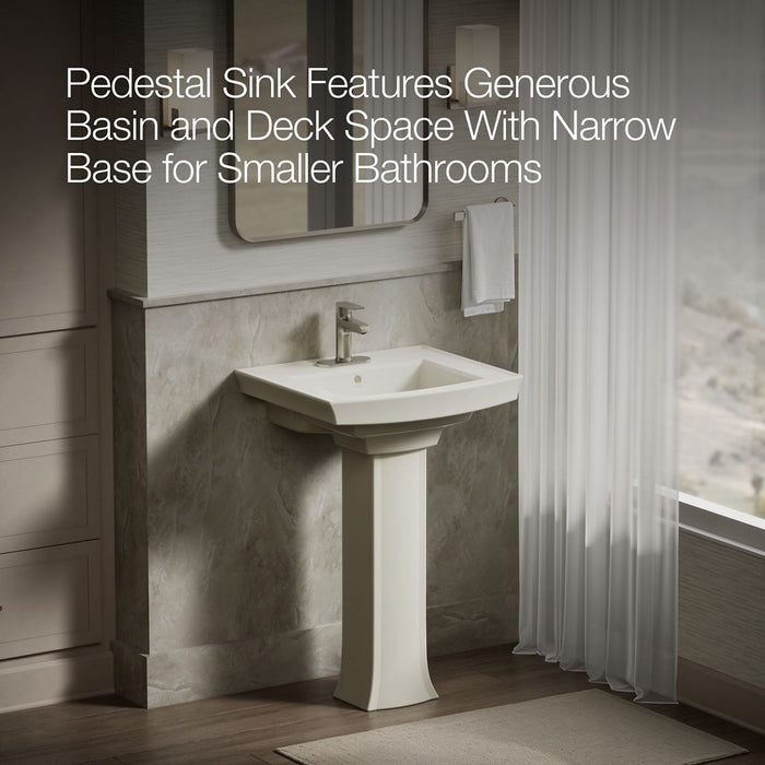 KOHLER K-2359-4 Archer 24" rectangular pedestal bathroom sink, biscuit - view 4