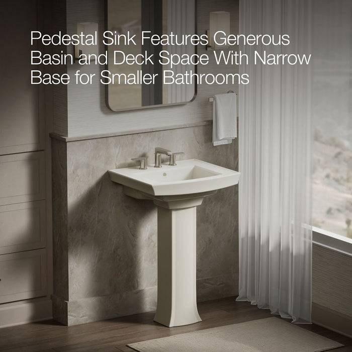 KOHLER K-2359-8 Archer 24" rectangular pedestal bathroom sink, biscuit - view 4