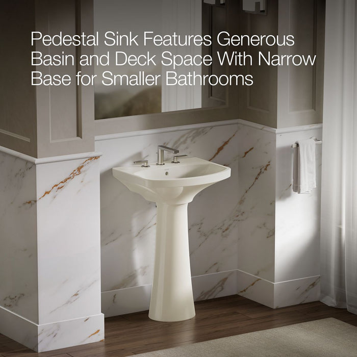 KOHLER K-2362-8 Cimarron 22-3/4" rectangular pedestal bathroom sink, biscuit - view 4