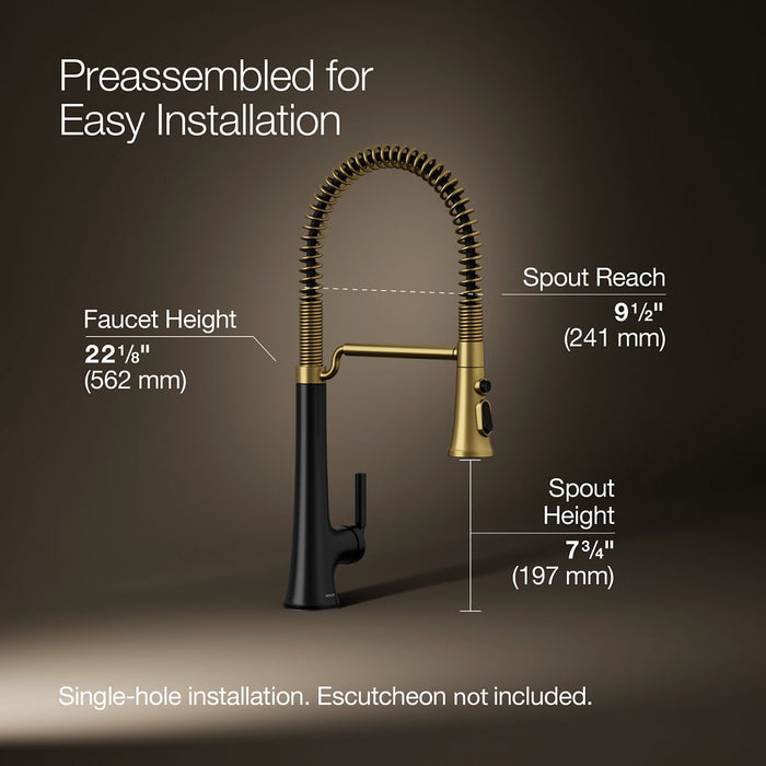 KOHLER K-23765 Tone Semi-professional pull-down kitchen sink faucet with three-function sprayhead