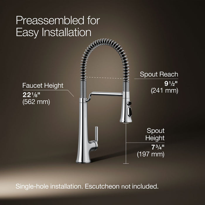 KOHLER K-23765 Tone Semi-professional pull-down kitchen sink faucet with three-function sprayhead