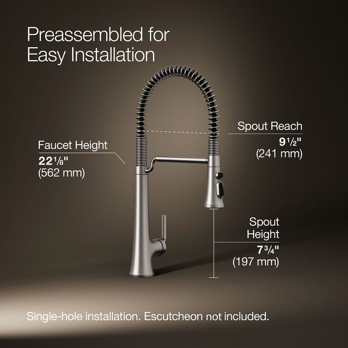 KOHLER K-23765 Tone Semi-professional pull-down kitchen sink faucet with three-function sprayhead