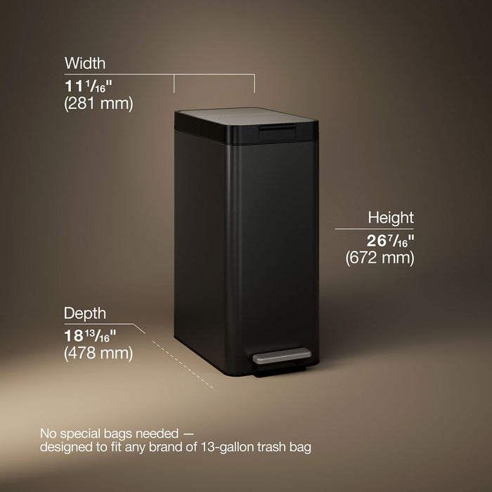 Kohler 13-gallon stainless steel slim step trash can with bifold lid