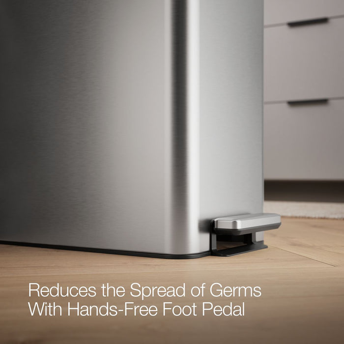 Kohler 13-gallon stainless steel slim step trash can with bifold lid