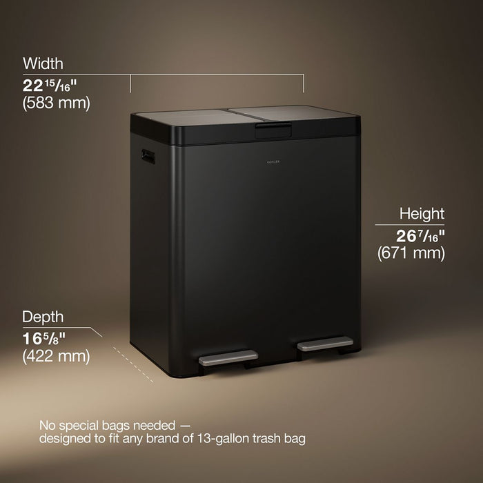 Kohler 21.7-gallon stainless steel dual-bin step trash can