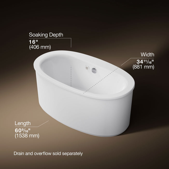 KOHLER K-24008-GH Sunstruck 60-1/2" x 34-1/2" freestanding Heated BubbleMassage air bath with straight shroud