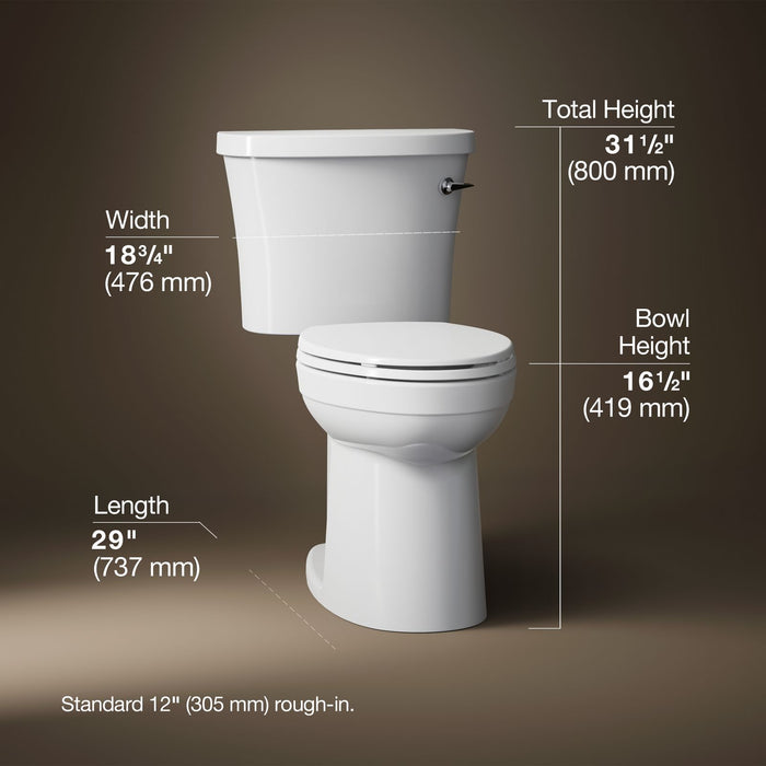 KOHLER K-25077-RA Kingston Two-piece elongated toilet, 1.28 gpf
