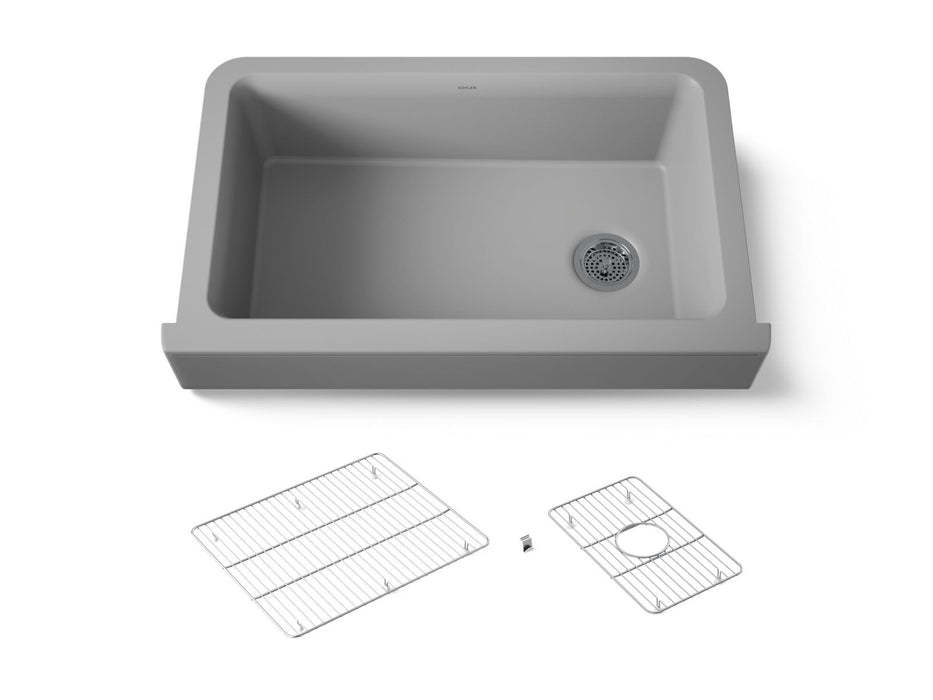 KOHLER K-25784 Cairn Undermount single-bowl farmhouse kitchen sink, matte grey