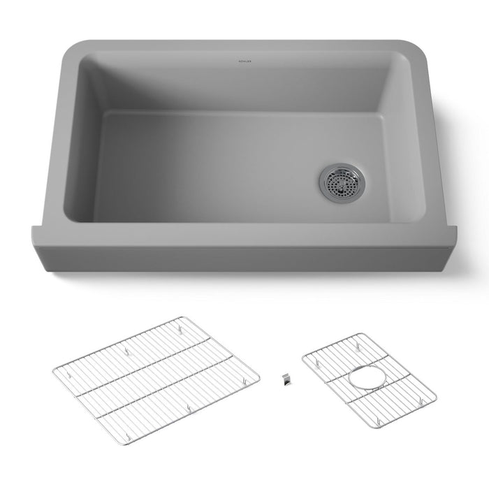 KOHLER K-25784 Cairn Undermount single-bowl farmhouse kitchen sink, matte grey - view 3