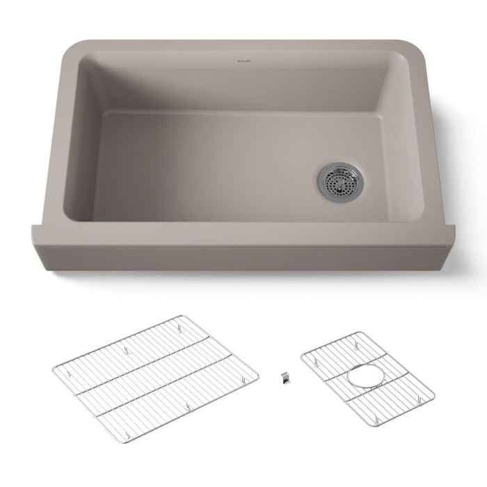 KOHLER K-25784 Cairn Undermount single-bowl farmhouse kitchen sink, matte taupe - view 5