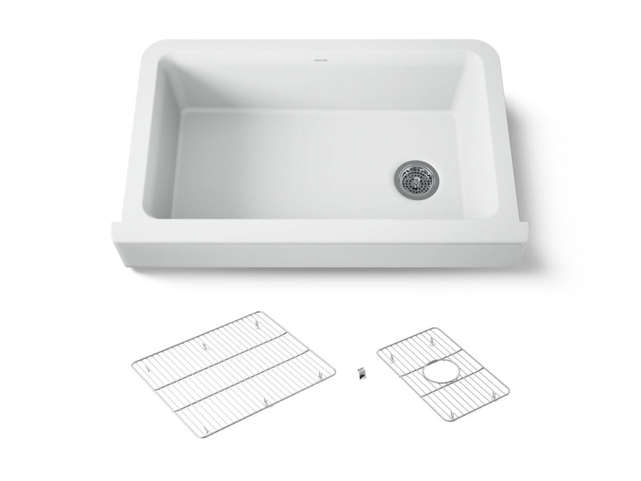 KOHLER K-25784 Cairn Undermount single-bowl farmhouse kitchen sink, matte white