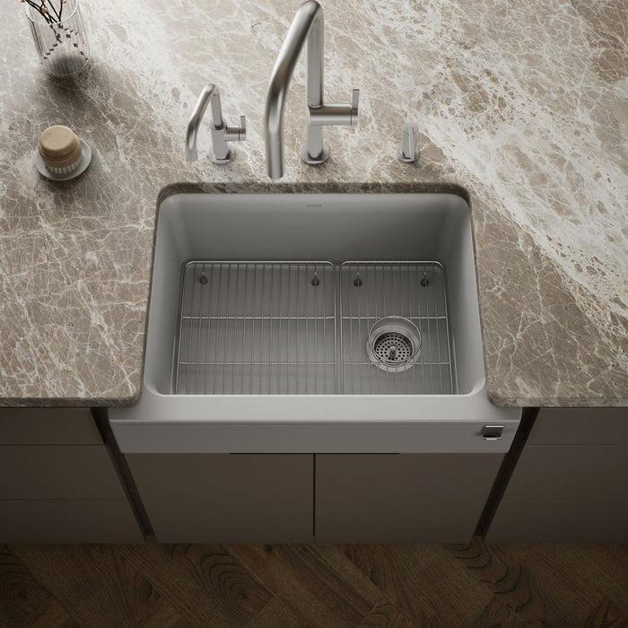 KOHLER K-25785 Cairn 29-3/4" undermount single-bowl farmhouse kitchen sink with short apron