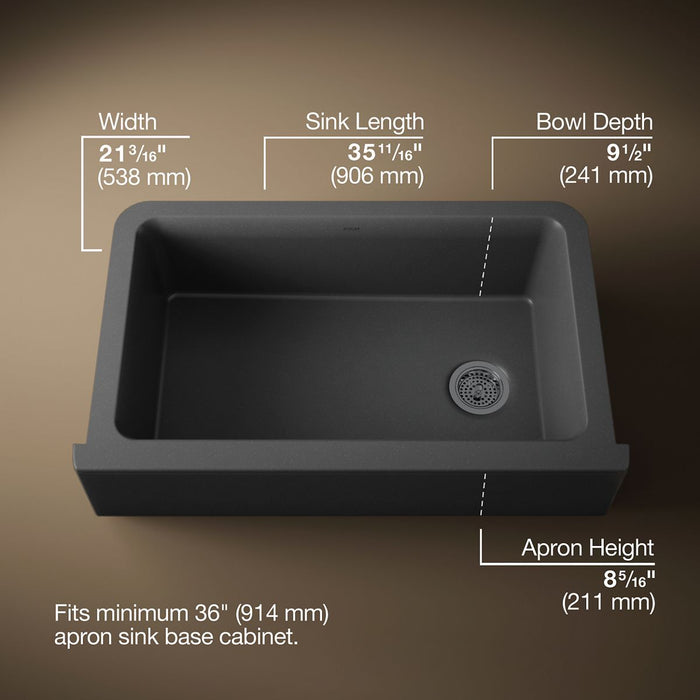 KOHLER K-25786 Cairn 34" undermount single-bowl farmhouse kitchen sink