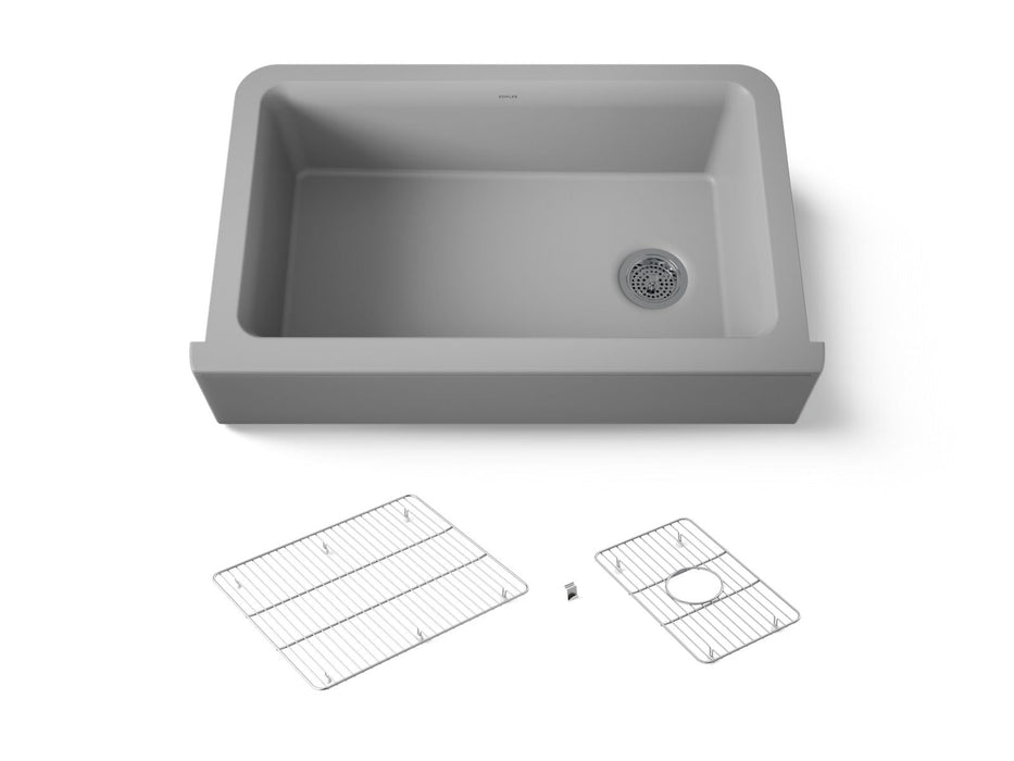 KOHLER K-25786 Cairn 34" undermount single-bowl farmhouse kitchen sink, matte grey