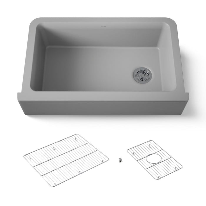 KOHLER K-25786 Cairn 34" undermount single-bowl farmhouse kitchen sink, matte grey - view 3