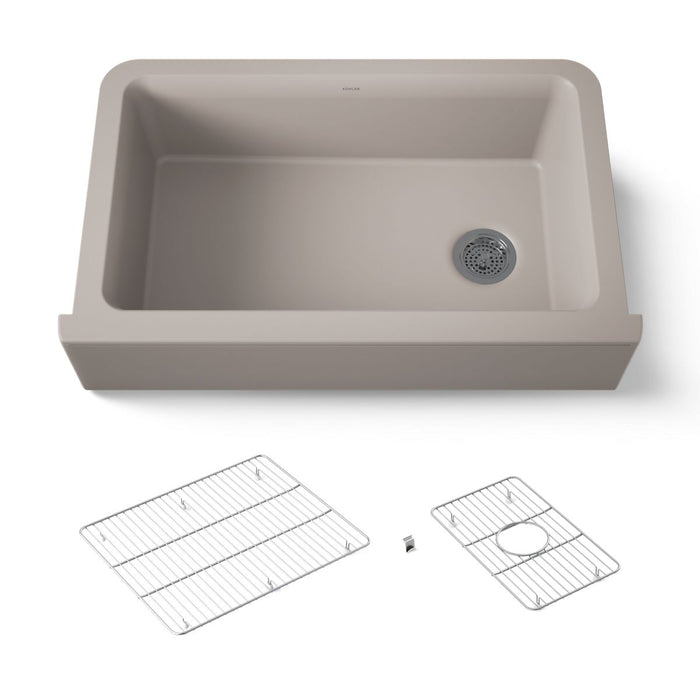 KOHLER K-25786 Cairn 34" undermount single-bowl farmhouse kitchen sink, matte taupe - view 5