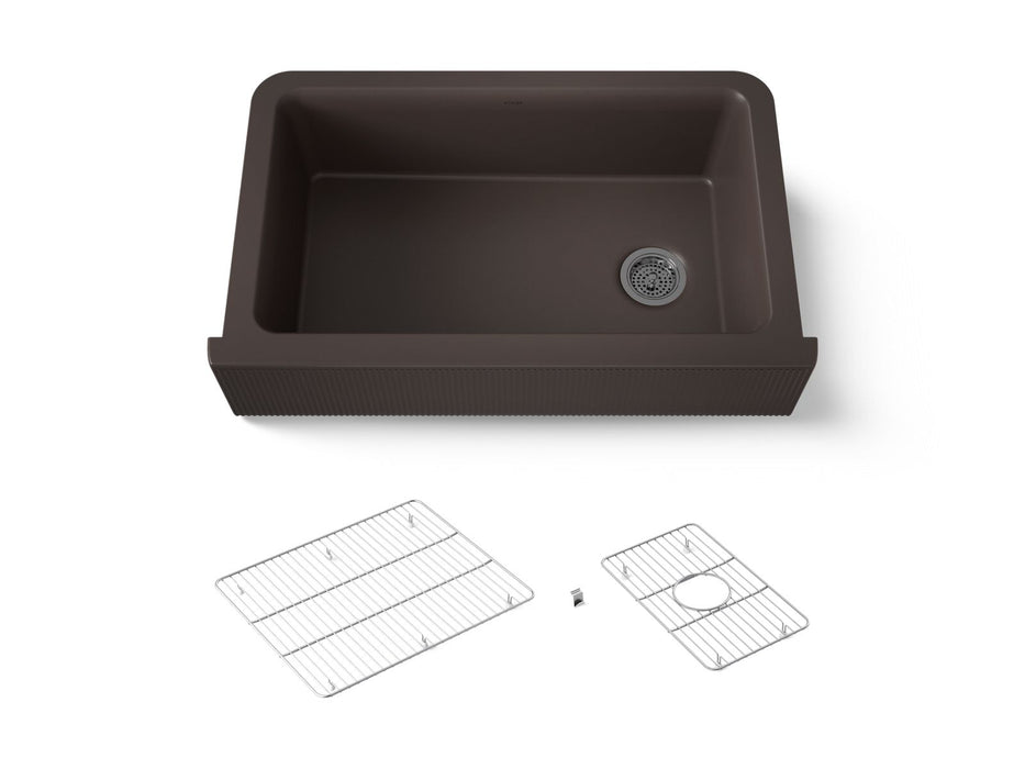 Kohler Cairn 34" undermount single-bowl farmhouse kitchen sink with fluted design