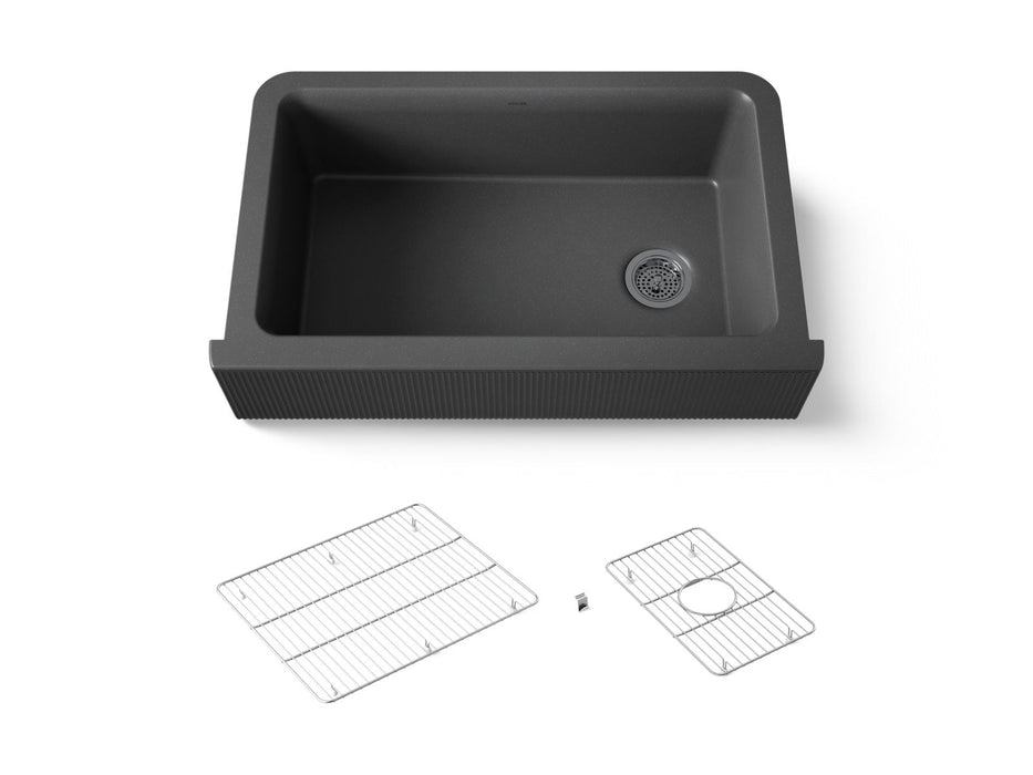 KOHLER K-25788 Cairn 34" undermount single-bowl farmhouse kitchen sink with fluted design