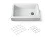 KOHLER K-25788 Cairn 34" undermount single-bowl farmhouse kitchen sink with fluted design, matte white