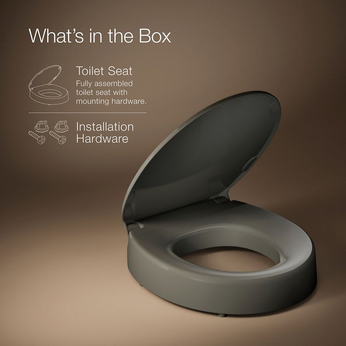 KOHLER K-25876 Hyten Elevated Quiet-Close round-front toilet seat