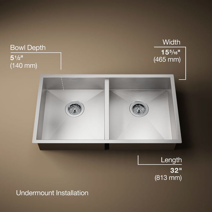 KOHLER K-25940 Vault 32" undermount double-bowl kitchen sink