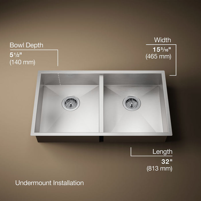 KOHLER Vault 32" undermount double-bowl kitchen sink