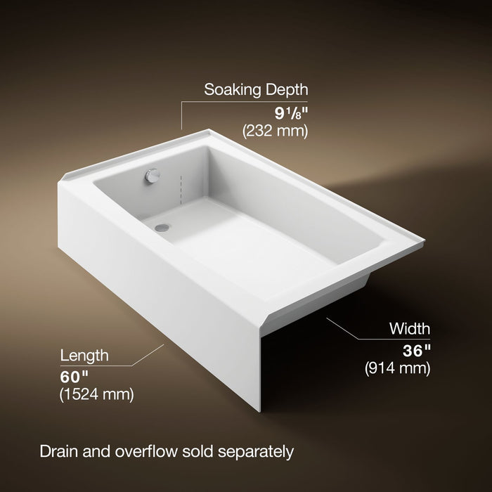 KOHLER K-26107-LA Entity 60" x 36" alcove bath with left drain
