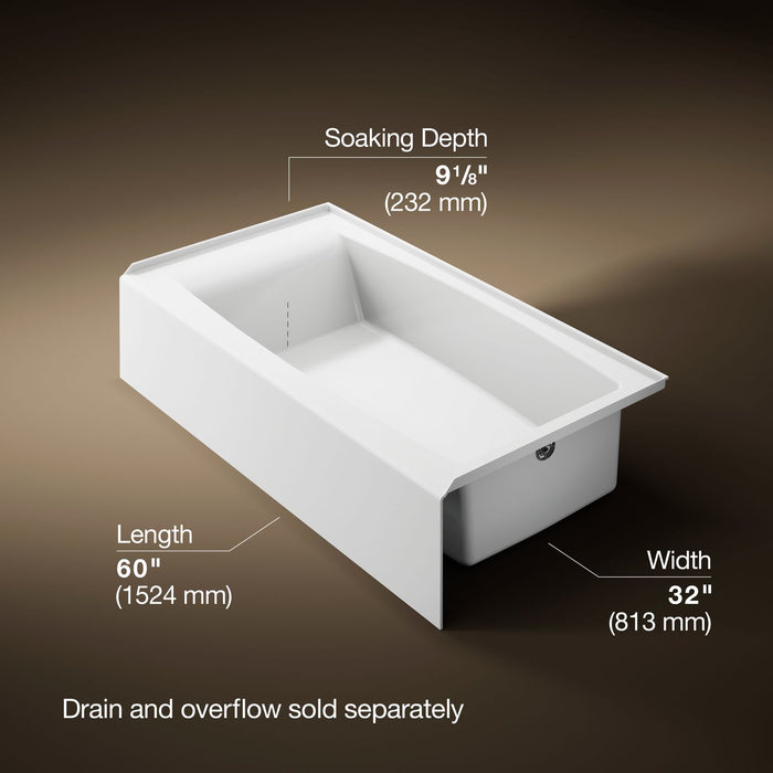 KOHLER K-26108-RA Entity 60" x 32" alcove bath with right drain