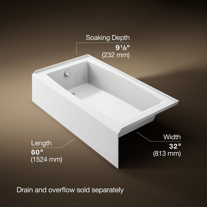 KOHLER K-26108-LA Entity 60" x 32" alcove bath with left drain