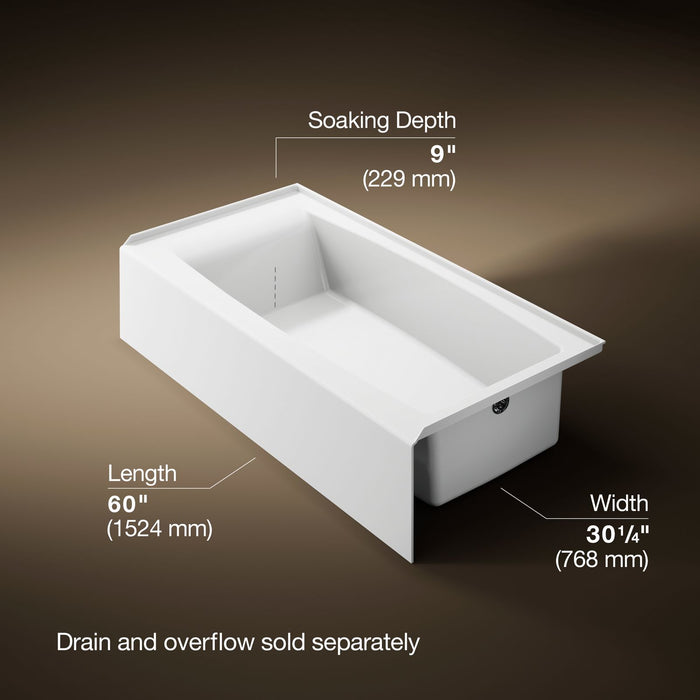 KOHLER K-26109-RA Entity 60" x 30" alcove bath right drain