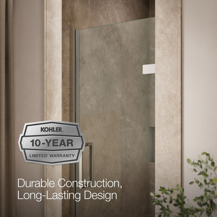 KOHLER K-27576-10L Composed Frameless pivot shower door, 71-5/8" H x 27-5/8 - 28-3/8" W, with 3/8" thick Crystal Clear...