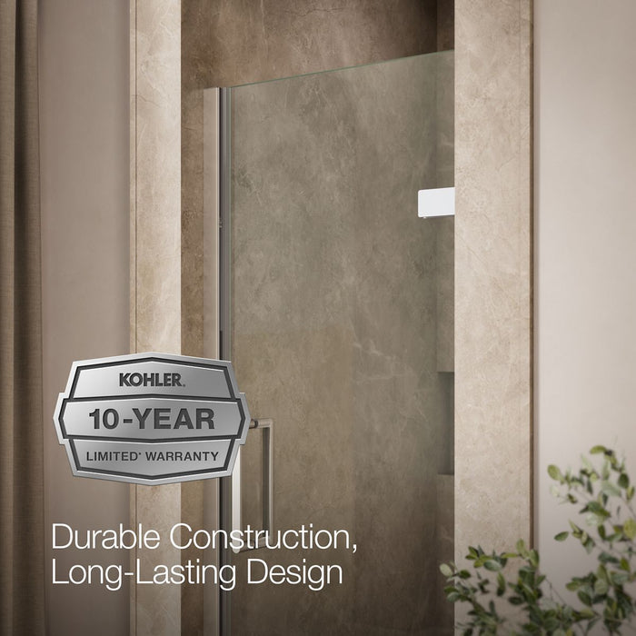 KOHLER K-27576-10L Composed Frameless pivot shower door, 71-5/8" H x 27-5/8 - 28-3/8" W, with 3/8" thick Crystal Clear...