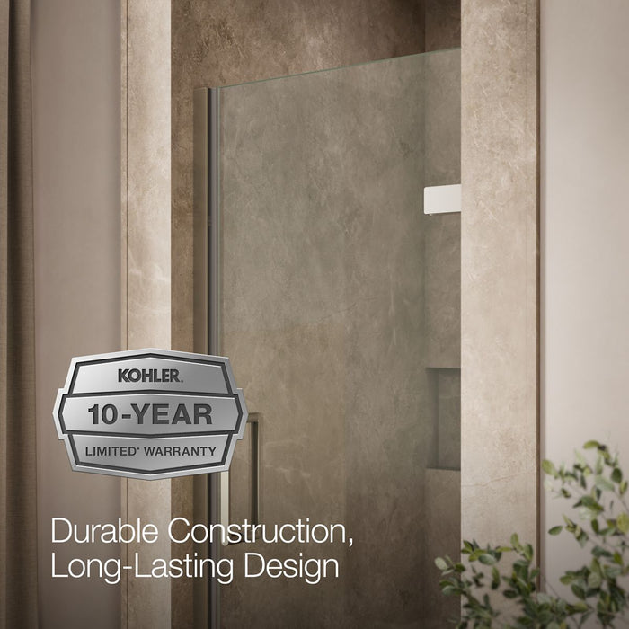 KOHLER K-27582-10L Composed Frameless pivot shower door, 71-5/8" H x 29-5/8 - 30-3/8" W, with 3/8" thick Crystal Clear...