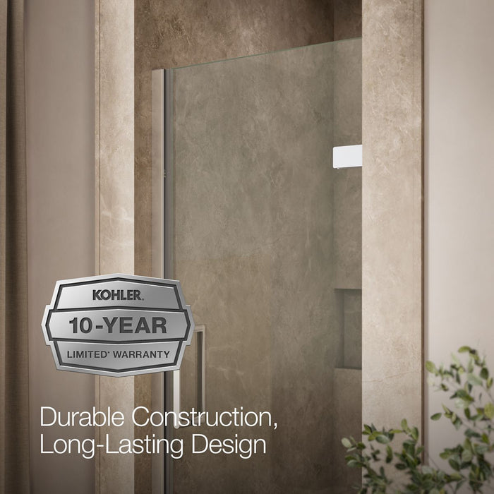 KOHLER K-27582-10L Composed Frameless pivot shower door, 71-5/8" H x 29-5/8 - 30-3/8" W, with 3/8" thick Crystal Clear...