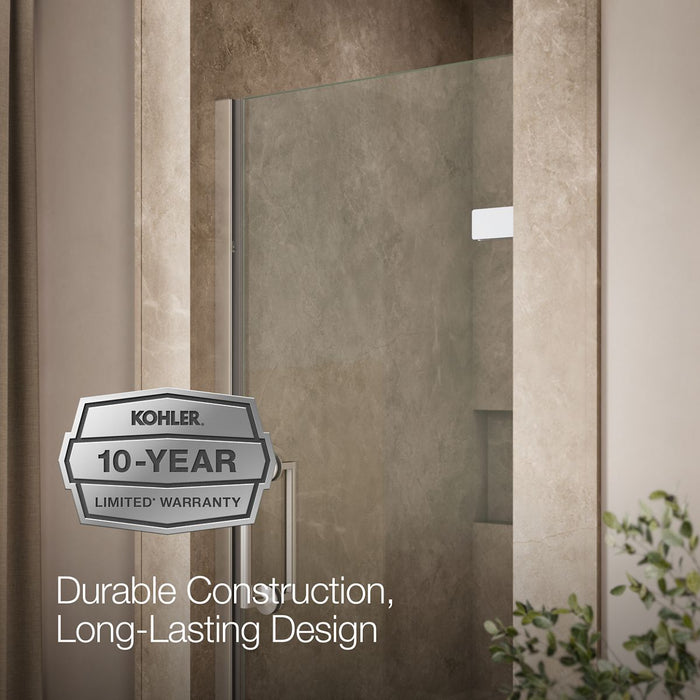 KOHLER K-27583-10L Components Frameless pivot shower door, 71-5/8" H x 29-5/8 - 30-3/8" W, with 3/8" thick Crystal Clear...