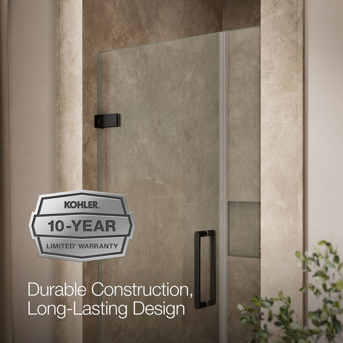 KOHLER K-27588-10L Composed Frameless pivot shower door, 71-9/16" H x 33-5/8 - 34-3/8" W, with 3/8" thick Crystal Clear...
